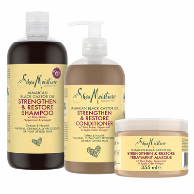 Shea Moisture Jamaican Black Castor Oil Geschenkset - Strenghten & Restore Shampoo Conditioner & Masker